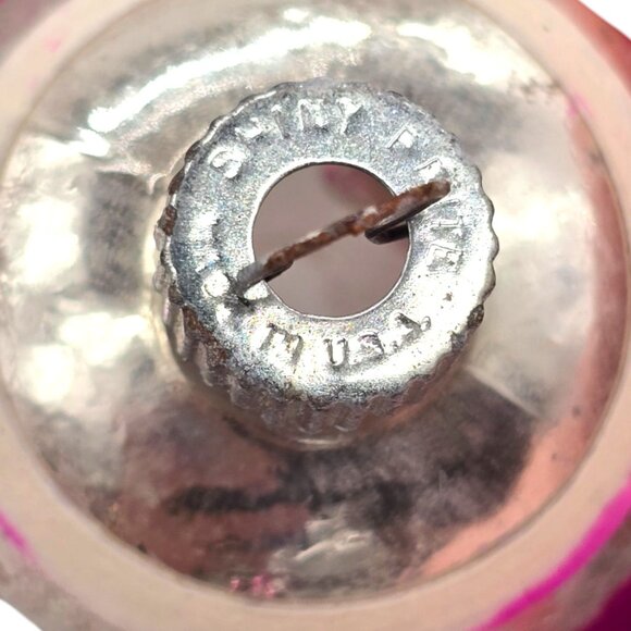 Lot Of 5 Shiny Brite Double Indent DROP BALL Glass Christmas Ornaments Stripes - Picture 8 of 9